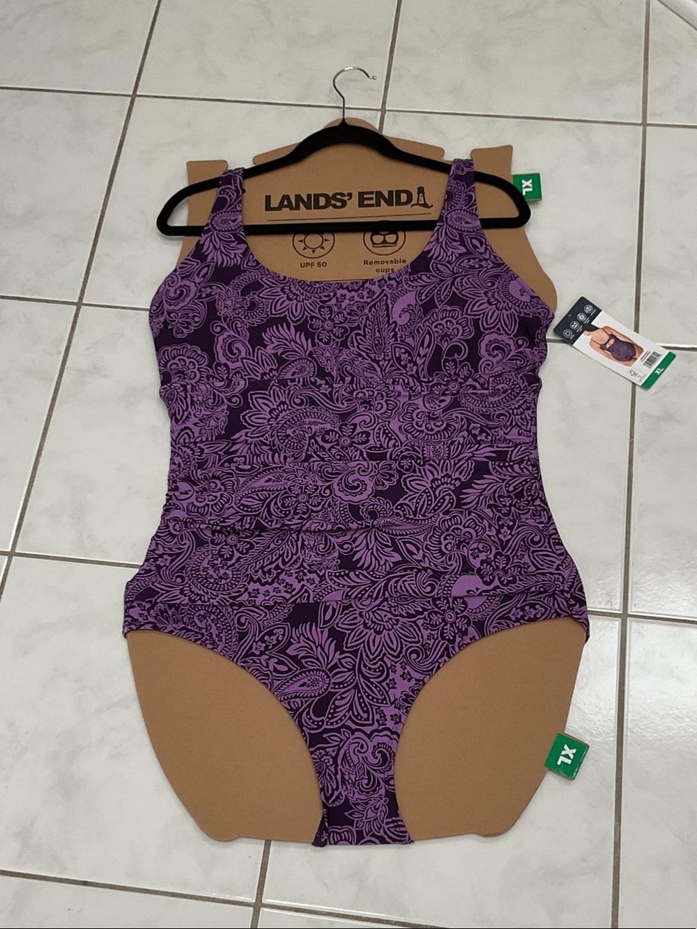 Lands' End Girls' Purple Paisley-Print One-Piece Swimsuit